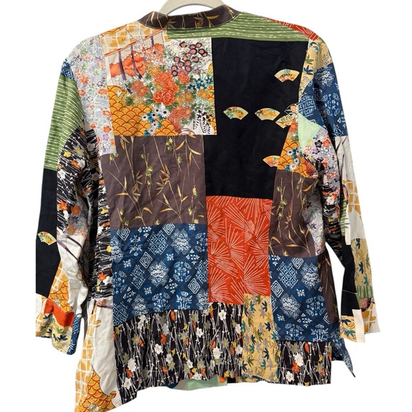 Citron Santa Monica Silk Linen Patchwork Japanese Art Blouse Jacket M Artisan - Picture 4 of 12
